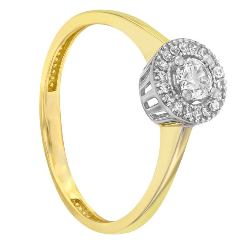 375 Yellow Gold & Zirconium Oxide Halo Ring - Emanessence
