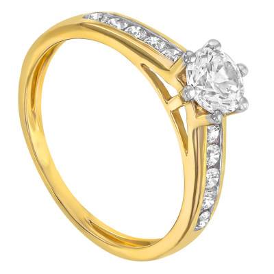 Yellow 375/1000 Gold & White Stone Ring with Side Stones - Emanessence