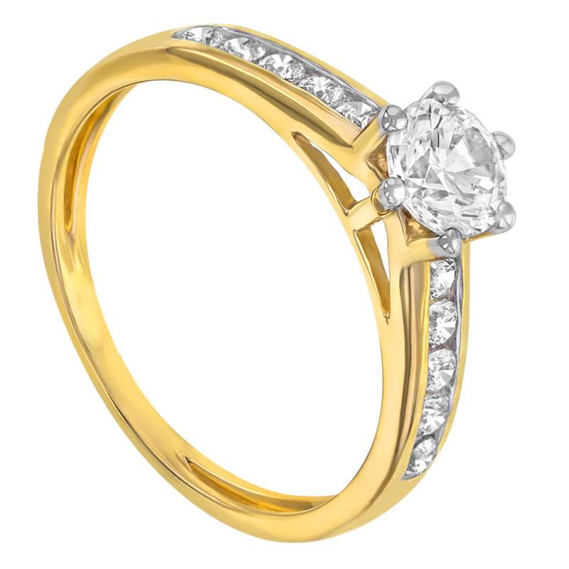 Yellow 375/1000 Gold & White Stone Ring with Side Stones - Emanessence