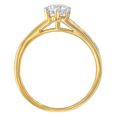 Yellow 375/1000 Gold & White Stone Ring with Side Stones - Emanessence