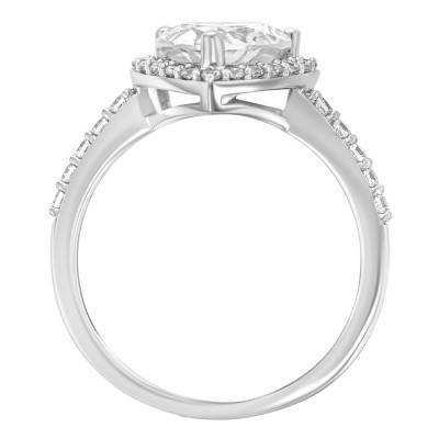 375/1000 White Gold Accompanied Solitaire Heart Ring & Zirconium Oxides - Emanessence