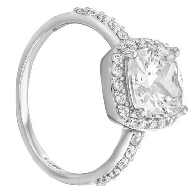 White 375/1000 Gold & Zirconium Oxide Cushion Solitaire Ring with Side Stones - Emanessence