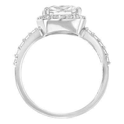 White 375/1000 Gold & Zirconium Oxide Cushion Solitaire Ring with Side Stones - Emanessence