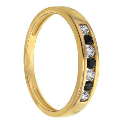 Bague en Or Jaune 375 & Oxydes de Zirconium Blancs et Noirs - Emanessence