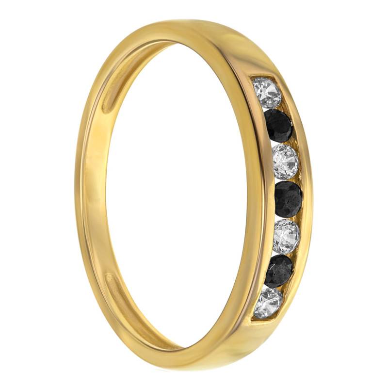 Bague en Or Jaune 375 & Oxydes de Zirconium Blancs et Noirs - Emanessence