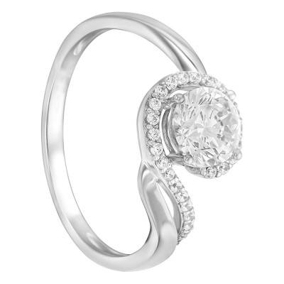 White 375/1000 Gold & Zirconium Oxide Solitaire Ring with Side Stones - Emanessence