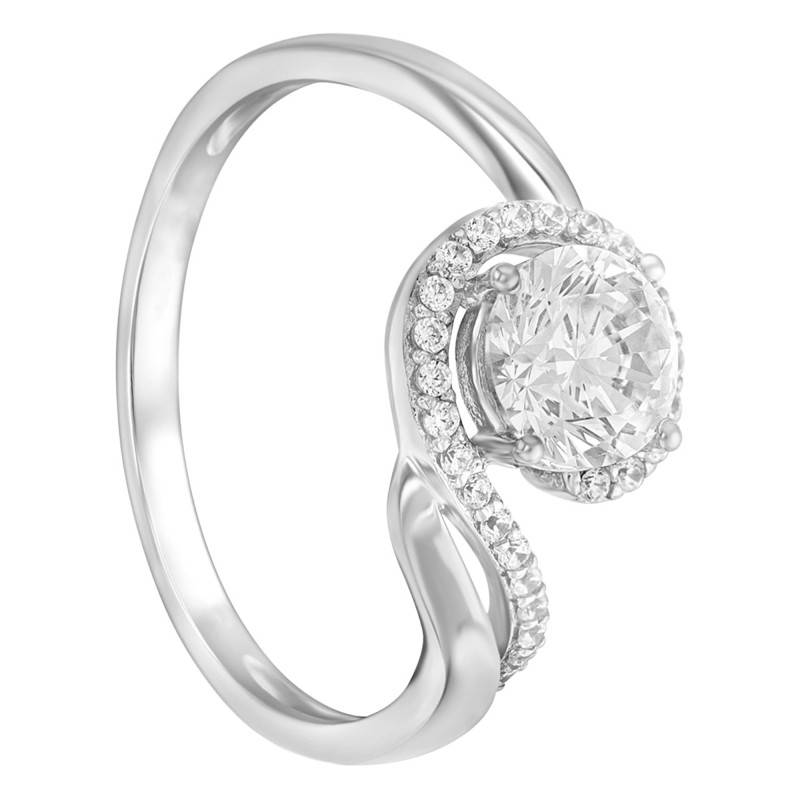 White 375/1000 Gold & Zirconium Oxide Solitaire Ring with Side Stones - Emanessence