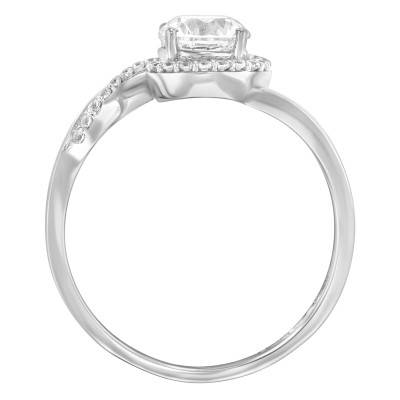 White 375/1000 Gold & Zirconium Oxide Solitaire Ring with Side Stones - Emanessence