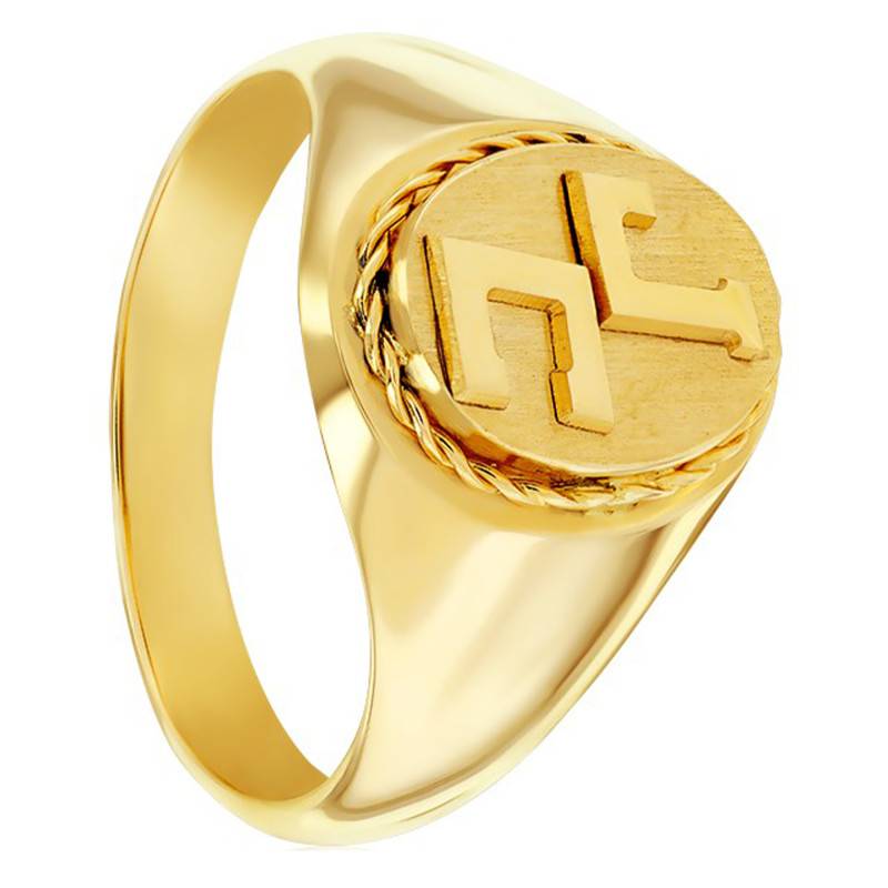 18K Yellow Gold Oval Twisted Signet Ring, 9 x 12 mm - Emanessence
