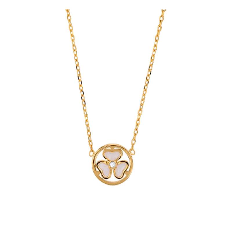 Yellow Gold-Plated, Cubic Zirconia & Mother-of-Pearl Triple Hearts Necklace, Length 42 cm - Emanessence
