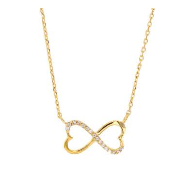 Yellow Gold-Plated Infinite Hearts & Cubic Zirconia Necklace, Length 42 cm - Emanessence