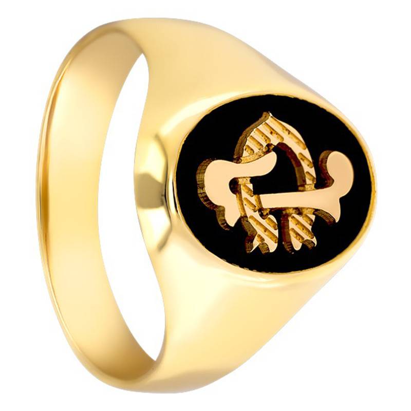 750/1000 Yellow Gold & Onyx Oval Signet Ring with Initials, 11 x 14 mm - Emanessence