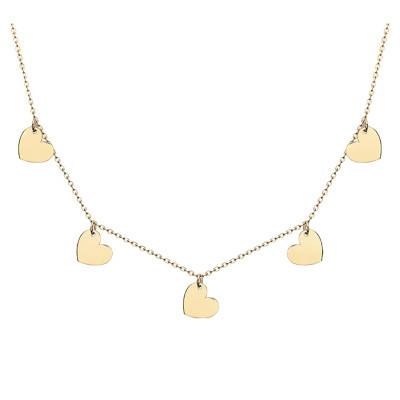 375/1000 Yellow Gold 5 Hearts Necklace, Adjustable Length 41 cm to 43 cm - Emanessence