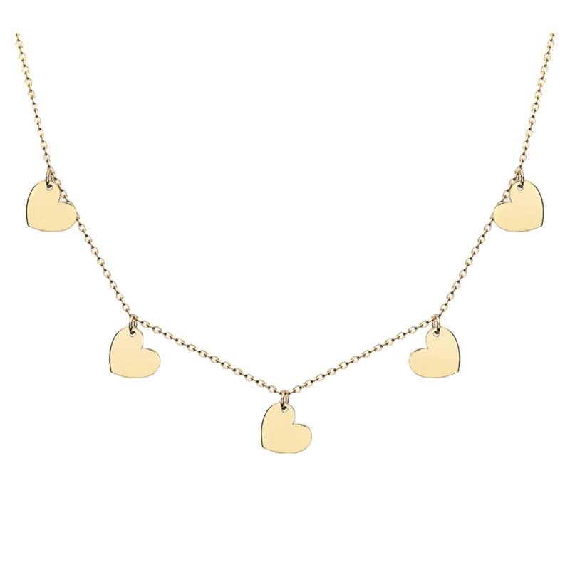 375/1000 Yellow Gold 5 Hearts Necklace, Adjustable Length 41 cm to 43 cm - Emanessence