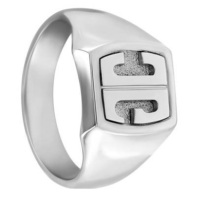 750/1000 White Gold Barrel Signet Ring, 11.70 x 12.60 mm - Emanessence