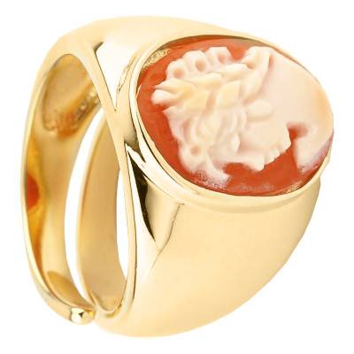 Bague Camée Visage Femme de Profil, Orange et Doré - Emanessence