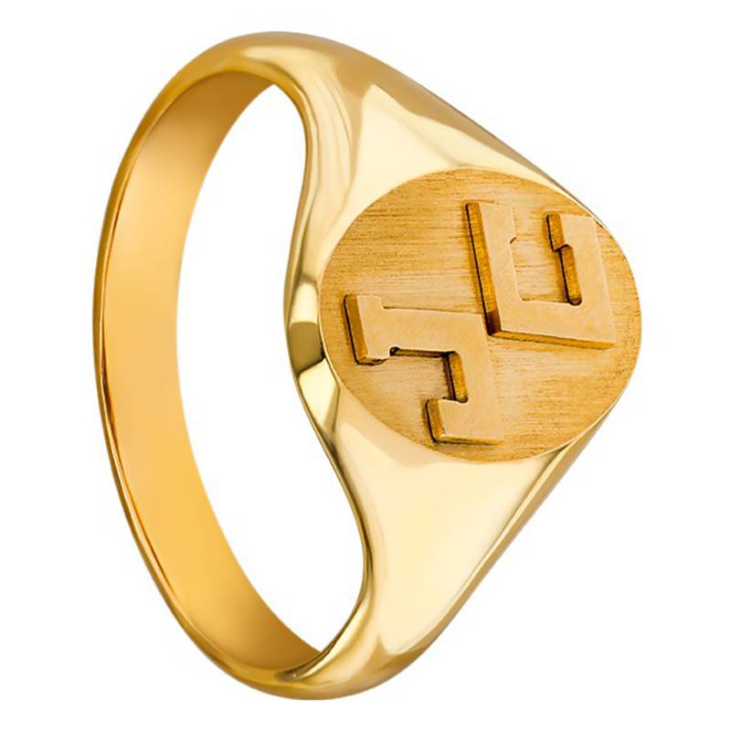 Brushed Oval 750/1000 Yellow Gold Signet Ring, 8.70 mm x 11 mm - Emanessence
