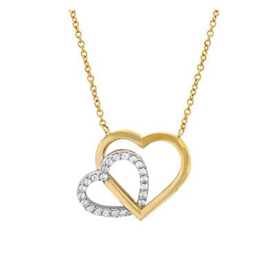 Collier Double Cœur Or Bicolore 375 & Pierres Oxyde de Zirconium, 43 à 46 cm - Emanessence