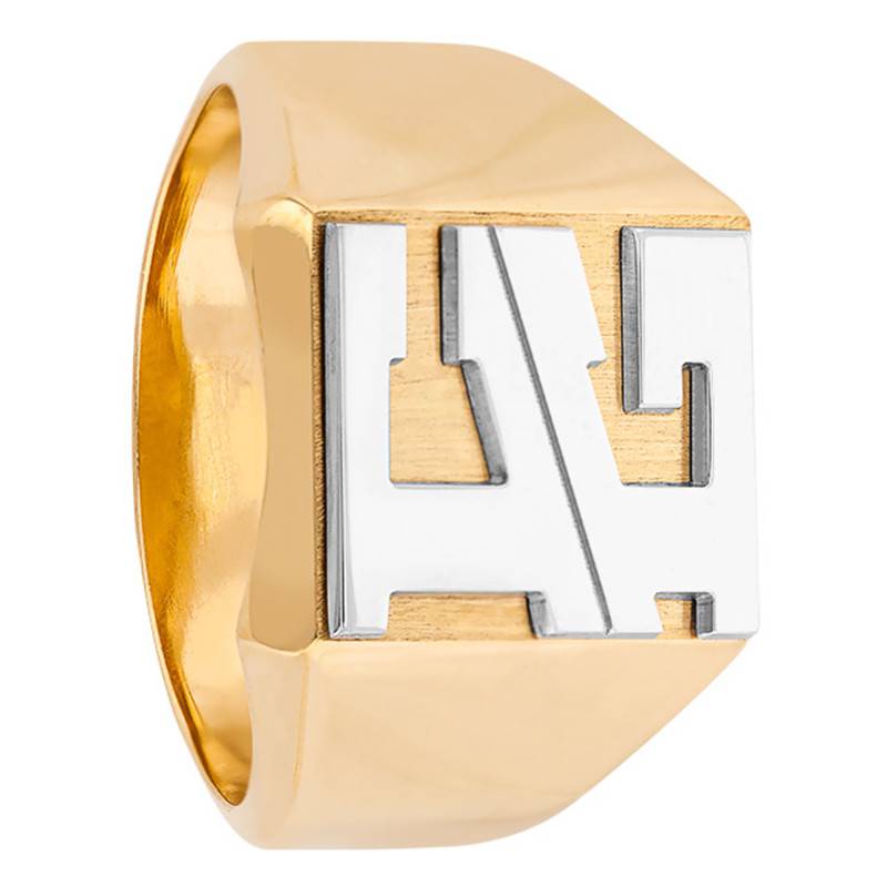 750 Yellow and White Gold Rectangular Signet Ring with Initials, 11.60 x 13 mm - Emanessence