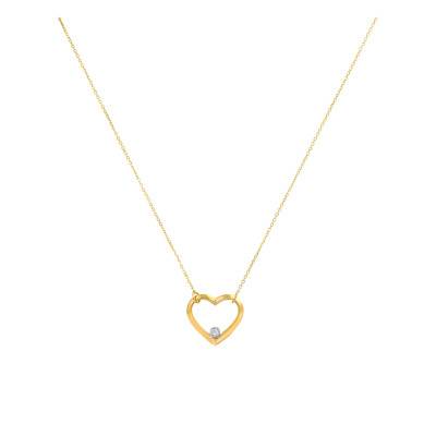 375 Yellow Gold & Zirconium Oxide Heart Necklace, Length 46 cm - Emanessence