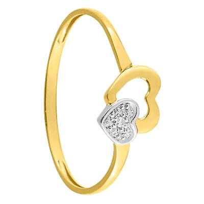 Bague Coeurs en Or Jaune 375 & Diamant - Emanessence - Emanessence
