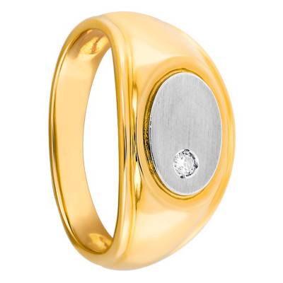 Chevalière Plaque Ovale & Diamant, 2 Ors 750 - Emanessence