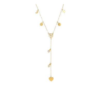 750 Yellow Gold & Cubic Zirconia Dangle Necklace, 44 cm - Emanessence