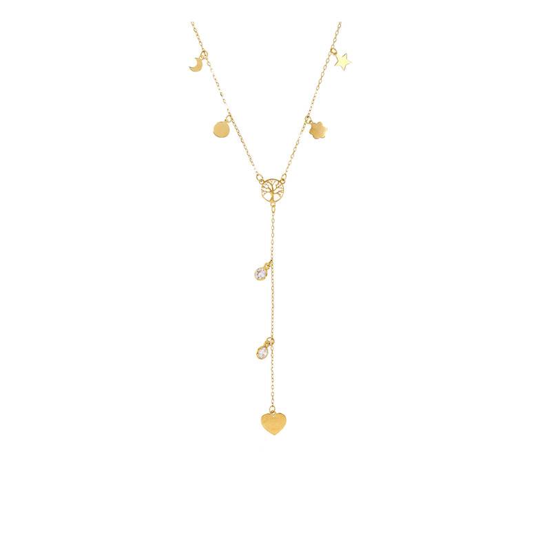 750 Yellow Gold & Cubic Zirconia Dangle Necklace, 44 cm - Emanessence