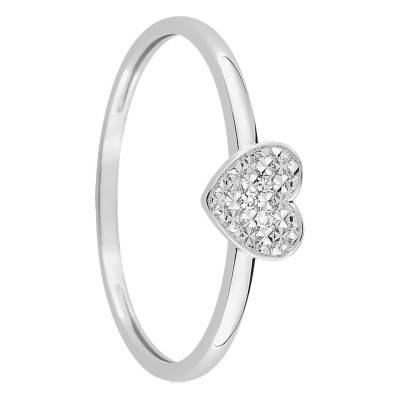 Bague Coeur en Or Blanc 375 avec Diamant - Emanessence