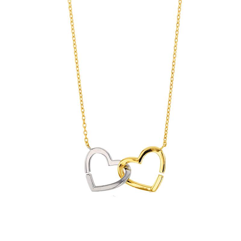 Yellow & White 375/1000 Gold Heart Necklace, Length 43 cm - Emanessence