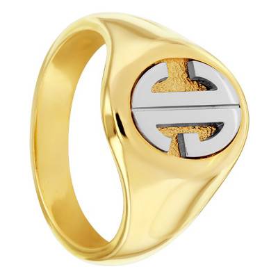 Two-Tone 750/1000 Gold Grande Ellipse Signet Ring 11 x 15 mm - Emanessence