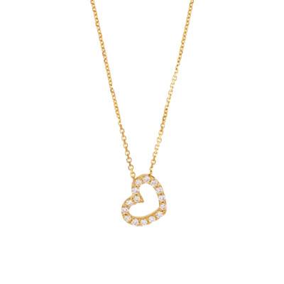 375 Yellow Gold & Zirconium Oxide Openwork Heart Necklace, 42 cm - Emanessence