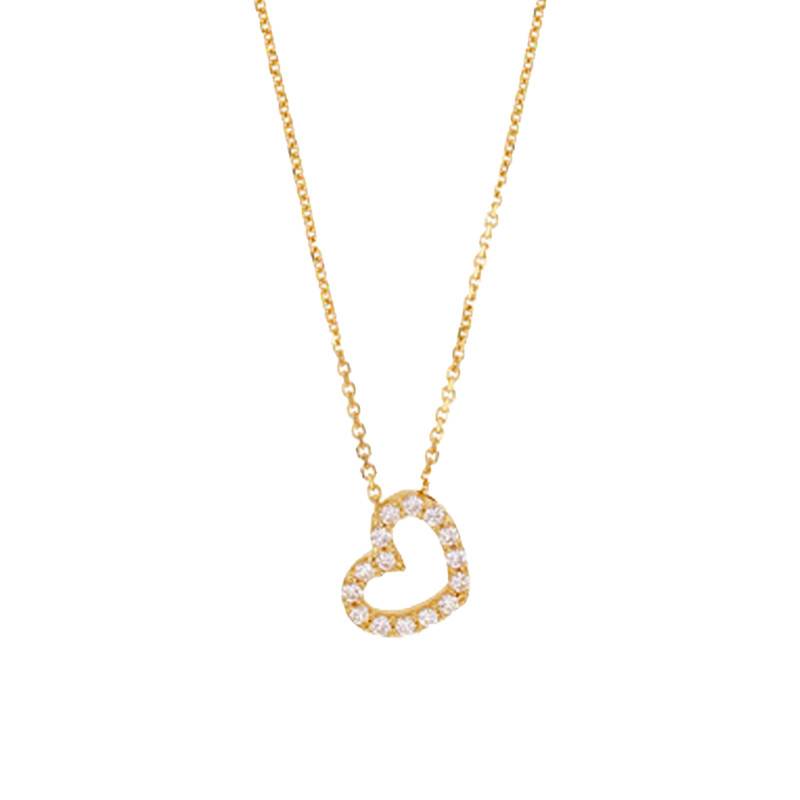 375 Yellow Gold & Zirconium Oxide Openwork Heart Necklace, 42 cm - Emanessence