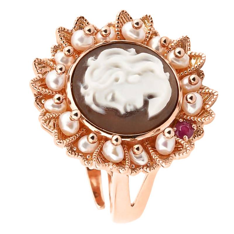 Rose & White Pearl Anastasia Profile Cameo Ring - Emanessence