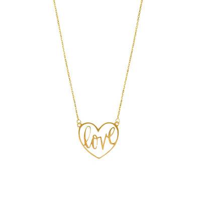 375/1000 Yellow Gold Openwork Love Heart Necklace, Length 46 cm - Emanessence