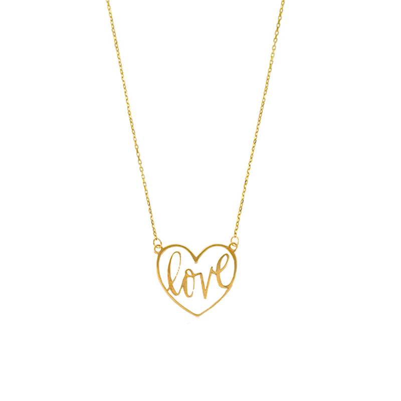 375/1000 Yellow Gold Openwork Love Heart Necklace, Length 46 cm - Emanessence