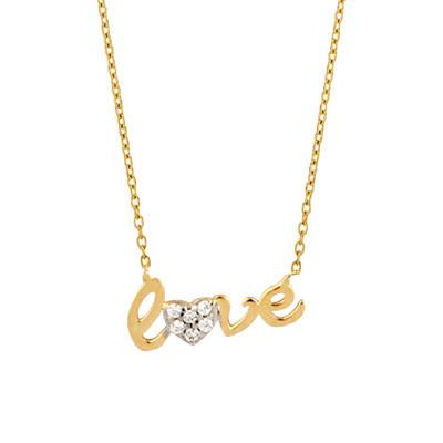 375 Yellow Gold & Zirconium Oxide Love Necklace, Adjustable 42 cm to 45 cm - Emanessence