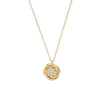 Collier Fleur Or Jaune 375, Oxydes de Zirconium, Longueur 43 à 46 cm - Emanessence