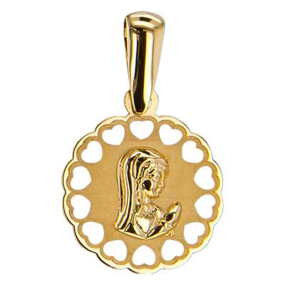 Médaille Ajourée Cœurs, Vierge Voilée Or Jaune 375, Diamètre 14 mm - Vandona