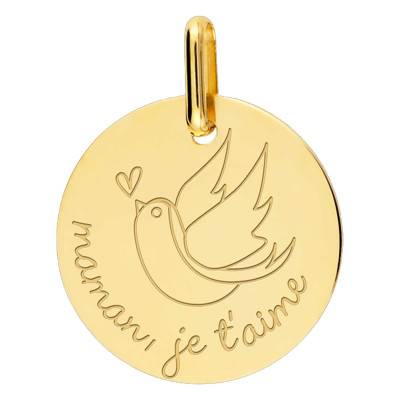 Médaille Maman Je T'aime Or Jaune, Diamètre 16 mm - Lucas Lucor