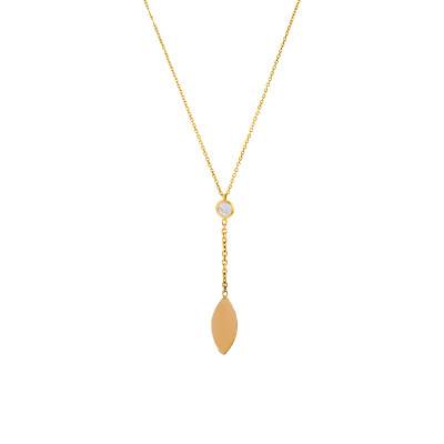 375 Yellow Gold Leaf Necklace & Cubic Zirconia Stone, Adjustable Length 41 cm - Emanessence