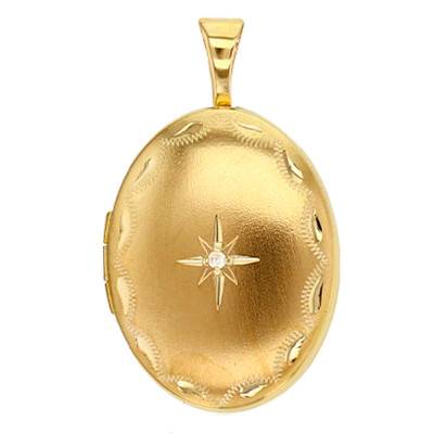 Pendentif Photo Ovale Etoile en Or Jaune 375 & Oxyde de Zirconium - Emanessence