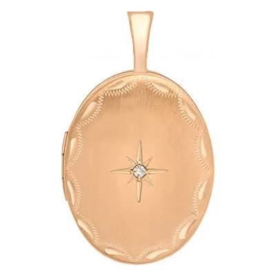 Rose Gold 375 Oval Star Photo Locket Pendant & Diamond - Emanessence
