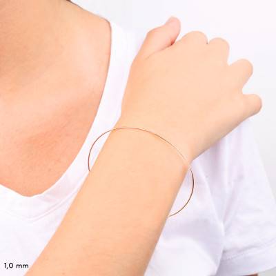 Rose 750/1000 Gold Solid Round Wire Bangle Bracelet, Diameter 55 mm, Width 1 mm to 3.60 mm - Emanessence