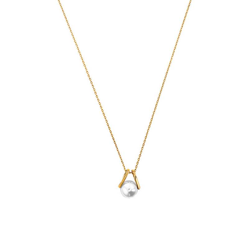 750 Yellow Gold & Freshwater Cultured Pearl Necklace, Length 42 cm to 45 cm - Emanessence