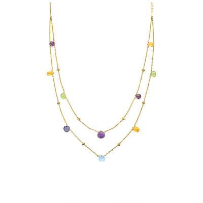 375/1000 Yellow Gold Double Necklace & Fine Gemstones, 42 cm - Emanessence