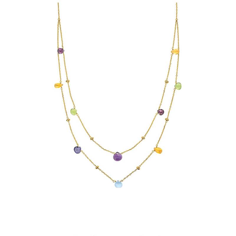 375/1000 Yellow Gold Double Necklace & Fine Gemstones, 42 cm - Emanessence