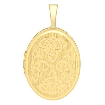 375 Yellow Gold Celtic Oval Photo Pendant, 16 x 25 mm - Emanessence