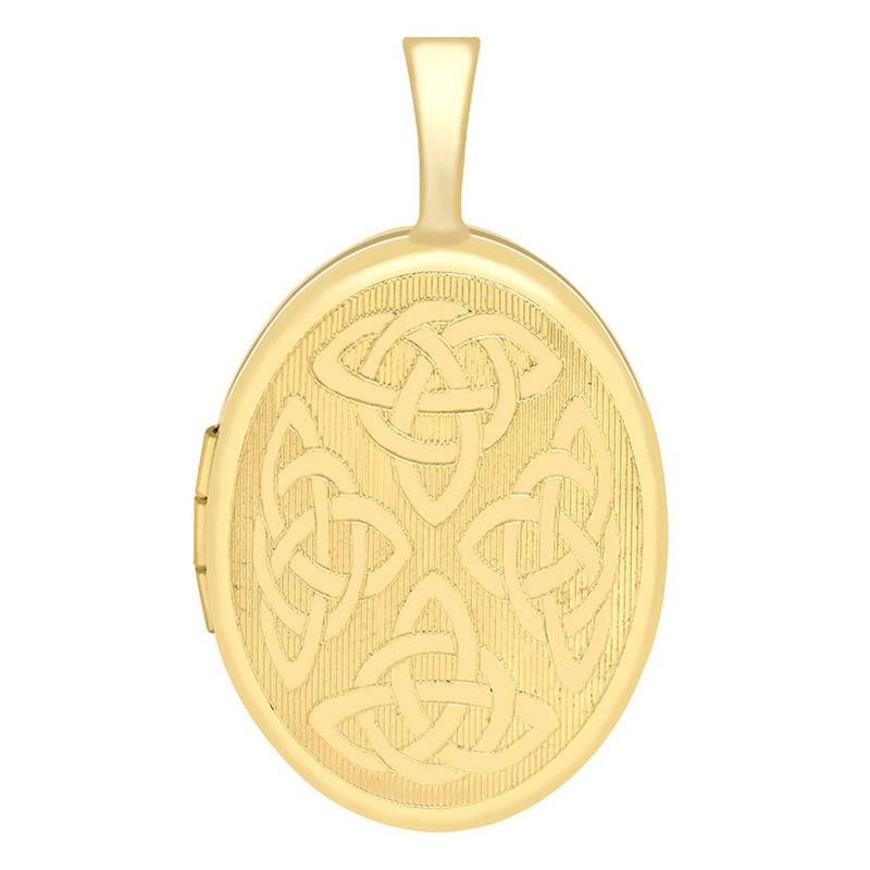 375 Yellow Gold Celtic Oval Photo Pendant, 16 x 25 mm - Emanessence