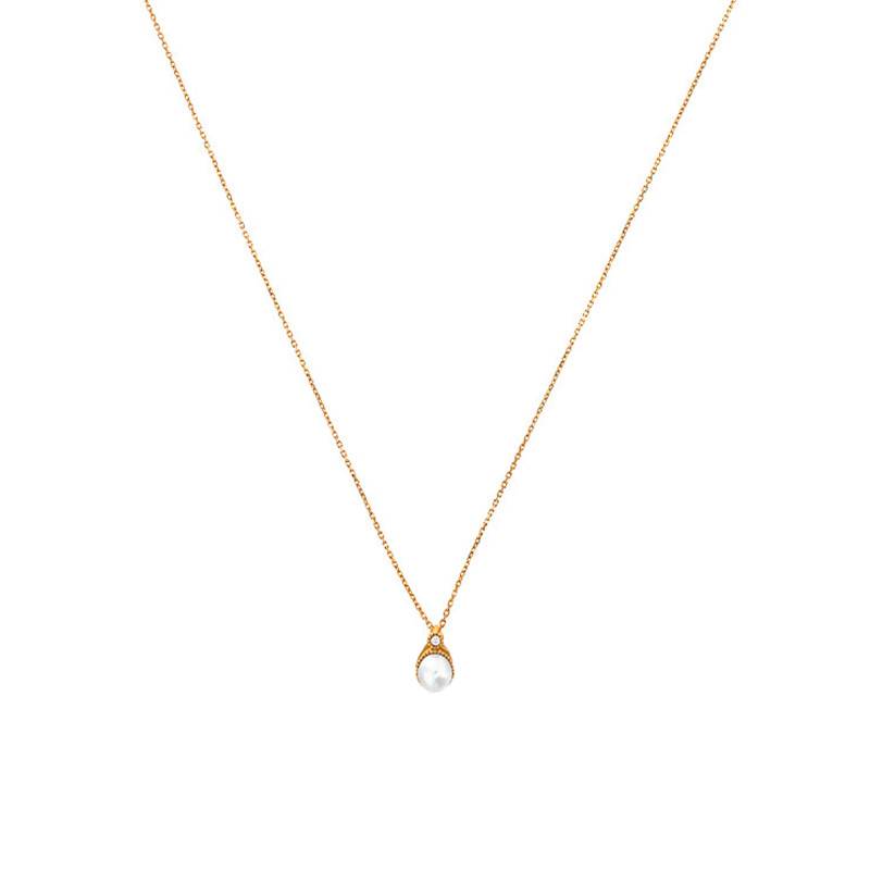 750/1000 Yellow Gold, Diamond & Cultured Pearl Necklace, 40 cm to 42 cm Length - Emanessence